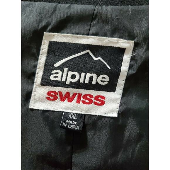 Alpine Swiss Men's Trench Black Wool Double Breasted Long Sleeve Pea Coat 2XL - Picture 8 of 11